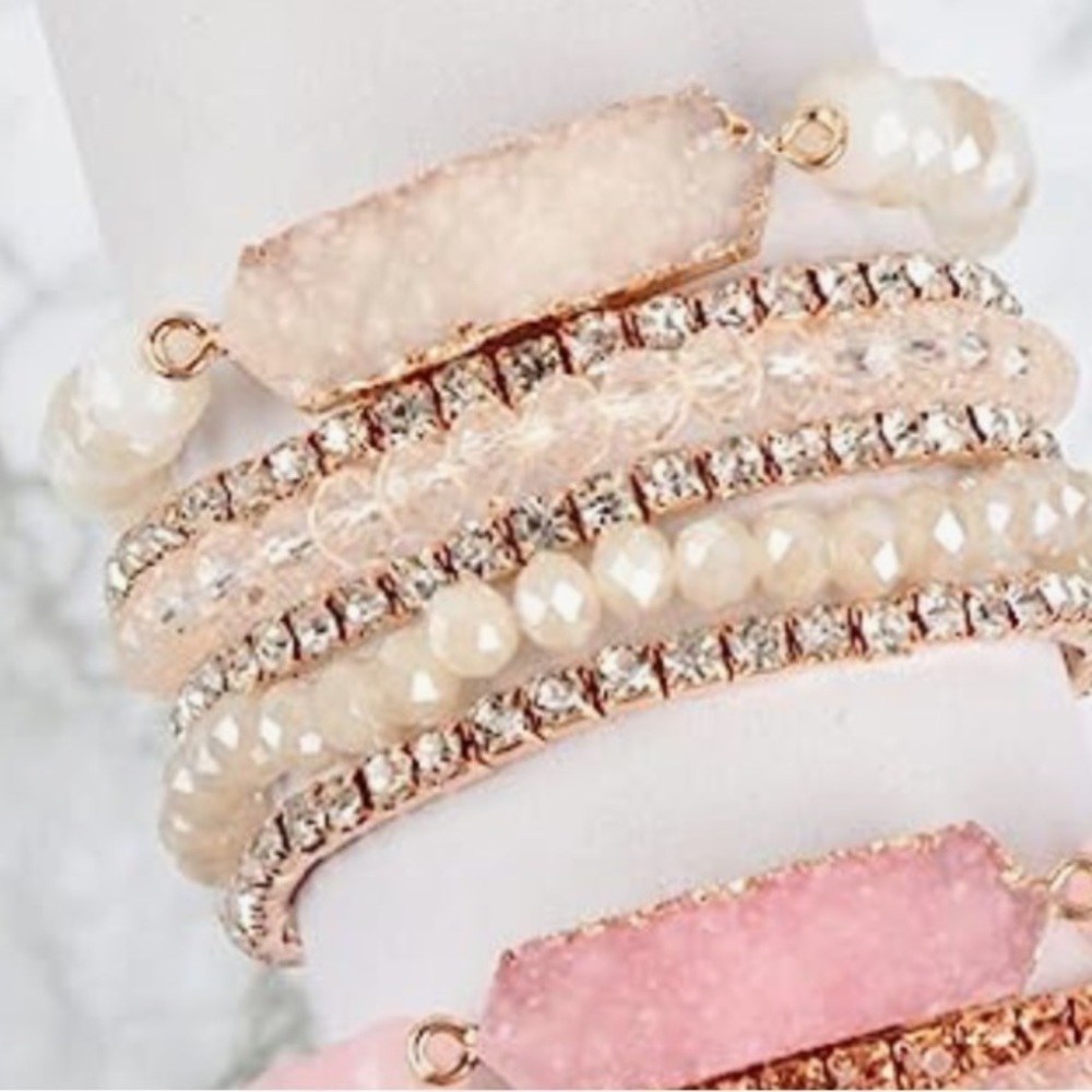 RIAH 6 Strand Bracelet Set Crystal Beads Rhinestones Acrylic Druzy BR08.7 - Picture 2 of 2